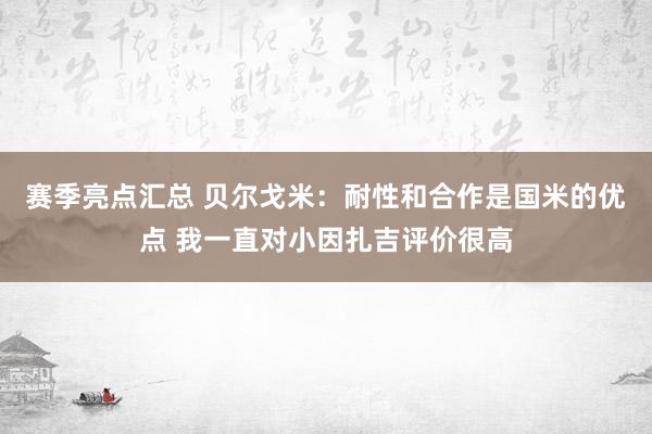 赛季亮点汇总 贝尔戈米：耐性和合作是国米的优点 我一直对小因扎吉评价很高