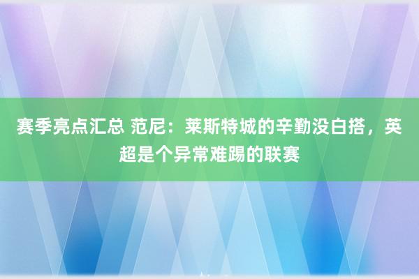 赛季亮点汇总 范尼：莱斯特城的辛勤没白搭，英超是个异常难踢的联赛